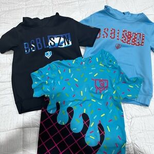 Kids Graphic Short Sleeve Hoodies- Black, Blue, Multicolor (Bundle of 3)